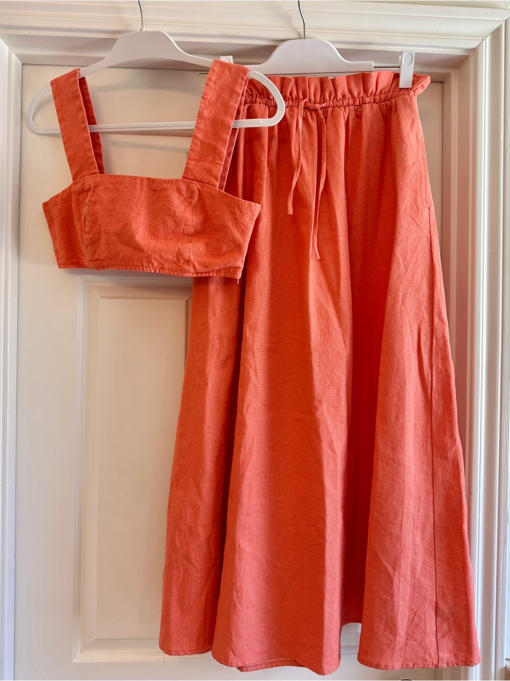 Women’s Coral LinenTwo-Piece Skirt Set